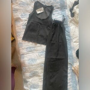 Zara Charcoal Gray Textured Top and Pants Lounge Set
